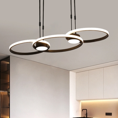 3/4 Rings Chandelier Lighting Fixture Simple Acrylic Gold/Black LED Hanging Ceiling Light