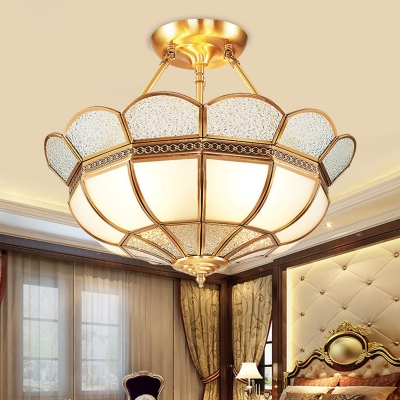 4/6-Bulb Metal Ceiling Mount Chandelier Traditional Brass Scalloped Dining Room Semi Flush Light, 18