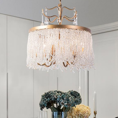 6/8 Lights Chandelier Light Fixture Circular Crystal Suspension Pendant in Gold for Living Room