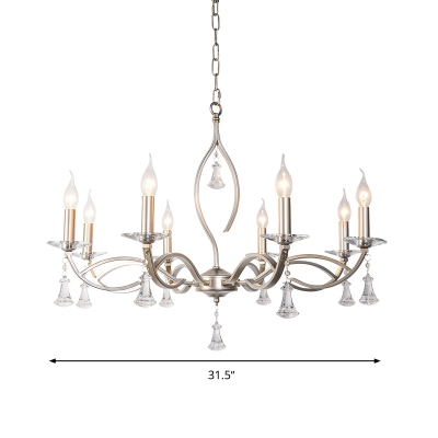 6/8 Lights Hanging Chandelier Countryside Candelabra Crystal Ceiling Hang Fixture in Chrome