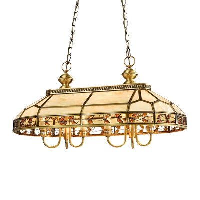 6 Bulbs Faceted Island Pendant Light Colonial Gold Frosted Glass Ceiling Suspension Lamp for Restaurant