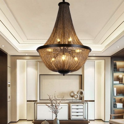 8 Lights Metallic Chandelier Light Fixture Countryside Gold Chain Fringe Dining Room Pendant Lamp