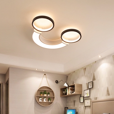 Arc Flush Mount Fixture Modern Acrylic Black-White LED Ceiling Lamp in White Light/Remote Control Stepless Dimming