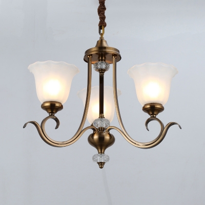 Bell Living Room Pendant Chandelier Traditional Opal Blown Glass 3/6/8 Heads Bronze Hanging Ceiling Light