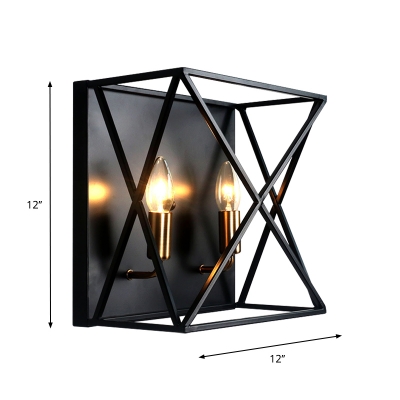Black Squared Frame Wall Mounted Light Industrial Style 2 Lights Metal Wall Sconce for Restaurant