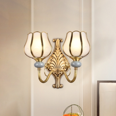 Blossom Metal Sconce Light Traditionalism 1/2-Bulb Hallway Wall Light Fixture in Brass