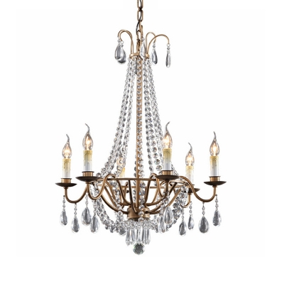 Brown 6 Lights Ceiling Chandelier Rustic Crystal Candle Hanging Pendant Light for Corridor