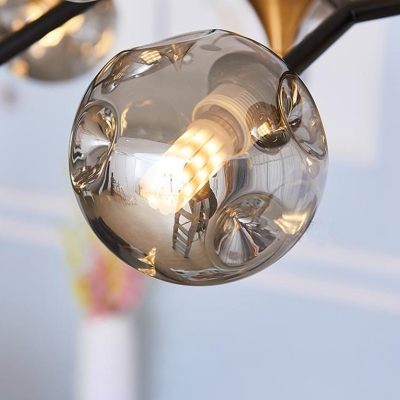 Bubble Chandelier Light Minimalist Clear/Amber/Smoke Gray Glass 10 Heads Dining Room Hanging Lamp