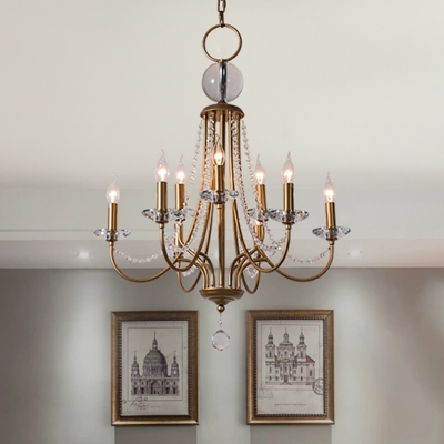 Candelabra Metal Chandelier Traditional Style 9/12 Lights Living Room Hanging Pendant Light in Brass