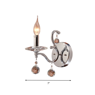 Chrome 1/2 Lights Wall Sconce Lighting Traditional Metal Candle Wall Mount Light with Clear Glass Ball