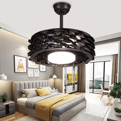 Circle PC Ceiling Fan Traditionalist LED Living Room Semi Flush Mount Light Fixture in White/Gold/Coffee