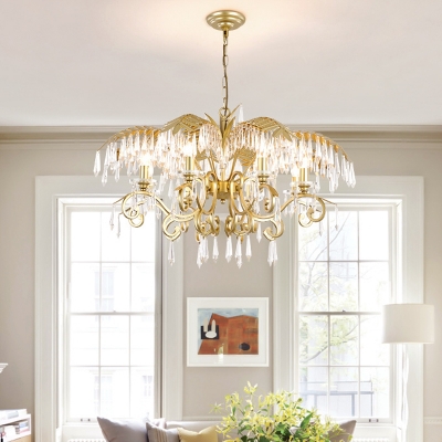 Clear Crystal Candlestick Chandelier Lighting Countryside 3/6/8 Lights Living Room Hanging Light Fixture in Brass