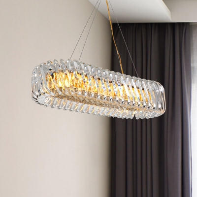 Clear Crystal Oval Shaped Island Pendant Light Contemporary 12 Lights Hanging Lamp for Dining Room