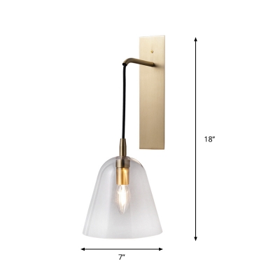 Clear Glass Flared Wall Sconce Light Retro Style 1-Light Brass Wall Mounted Lamp