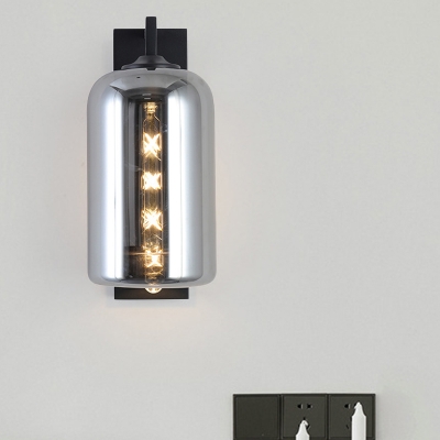 Closed Glass Mason Jar Shape Wall Sconce Retro Style 1 Bulb Black Wall Light Fixture with Arm