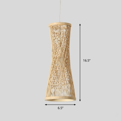 Curved Dining Room Suspension Pendant Light Bamboo 1 Light Asia Ceiling Lamp in Beige