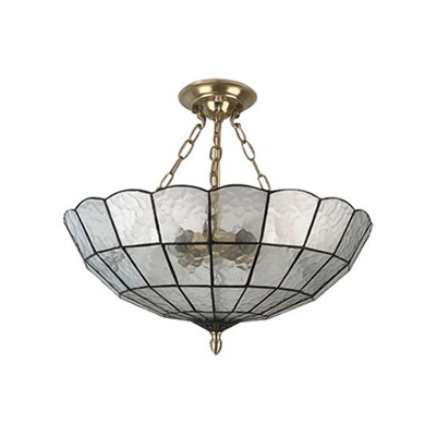 Dome Shade Blue/Clear Glass Hanging Chandelier Tiffany Style 3/4/5 Lights Brass Pendant Lighting