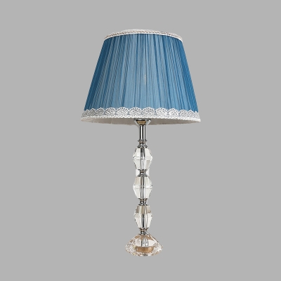 Fabric Cone Table Light Traditionalist Single Head Restaurant Nightstand Lamp in Blue