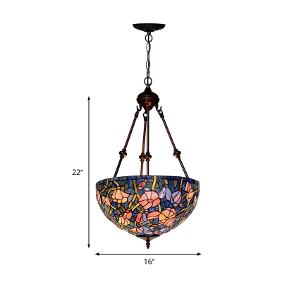 Floral Ceiling Chandelier Tiffany-Style Hand-Crafted Glass 2 Heads Red/Pink/Purple Drop Pendant for Bedroom