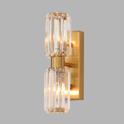 Gold 2/4-Bulb LED Wall Lamp Retro Crystal Block Linear Wall Mount Light for Living Room