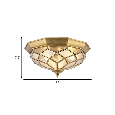 Gold 3/5 Lights Ceiling Mount Classic Frosted Class Faceted Flush Light Fixture for Bedroom, 18
