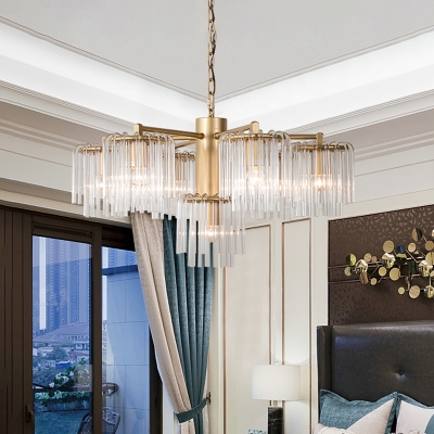 Gold 6/7/10 Lights Chandelier Traditional-Style Clear Crystal Cylinder Suspension Pendant Light