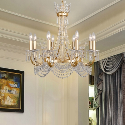 Gold 8 Lights Chandelier Pendant Light Rural Crystal Candlestick Ceiling Lamp for Bedroom