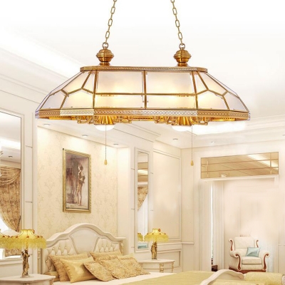 Gold Prismatic Island Pendant Light Colonial Sandblasted Glass 8 Lights Living Room Suspension Lamp
