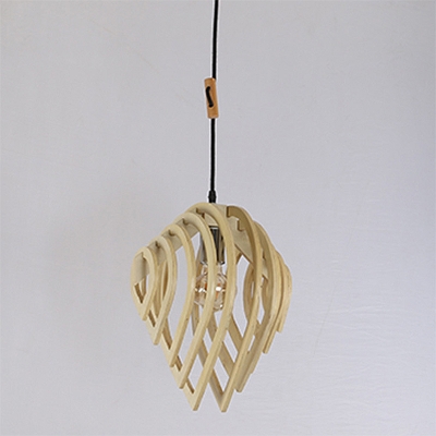 Laser Cut Pendant Light Asian Wood 1 Head Ceiling Suspension Lamp in Beige for Bedroom
