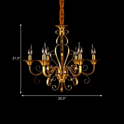 Metal Gold Pendant Chandelier Candle 5/6/8 Heads Colonization Hanging Light Fixture with Curved Arm