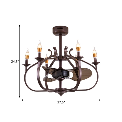 Metal Onion Cage Chandelier Light Industrial Style 6 Heads Pendant Lighting Fixture with Bare Bulb in Coffee