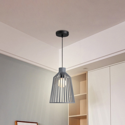 Minimalist Open Cage Pendant Light Fixture Metal 1 Light Indoor Suspension Lamp in Grey