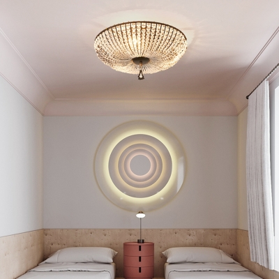Modern Bowl Ceiling Mount Light Fixture Clear Crystal Bead 3 Bulbs Bedroom Flushmount Ceiling Lamp in Black