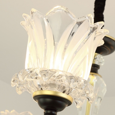 Modern Flower Shaped Chandelier Lighting Fixture Crystal 6/8/10 Lights Living Room Suspension Pendant in Black