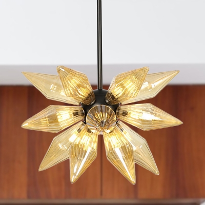Modernist Tapered Pendant Chandelier Amber Glass 12 Heads Bedroom Hanging Light Fixture