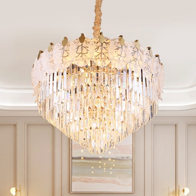 Modernist Tiered Ceiling Chandelier Clear Crystal 14 Bulbs Living Room Pendant Light Fixture