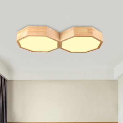 Octagon Flush Mount Lamp Minimalist Acrylic LED Wood Ceiling Light Fixture for Living Room
