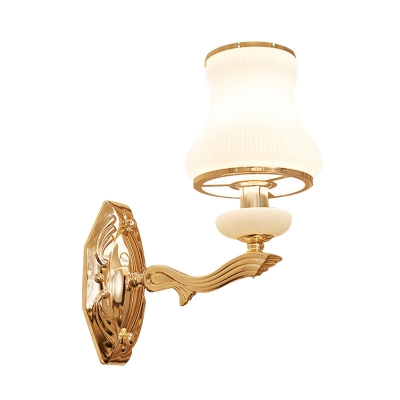 Opal Glass Brass Wall Mount Lighting Bell 1/2 Bulbs Vintage Wall Sconce Light for Bedroom