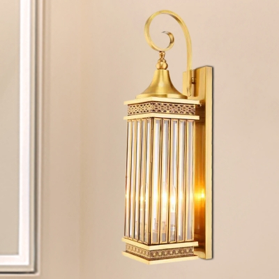 Rectangle Bedroom Wall Sconce Traditional Metal 3 Bulbs Gold Wall Lighting Fixture