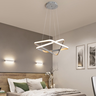 Rectangle Ceiling Pendant Light Contemporary Metal White LED Chandelier Lamp in Warm/White Light