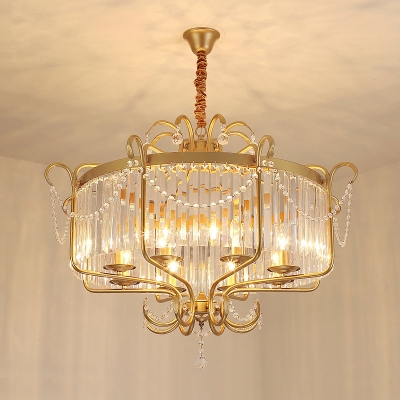 Round Crystal Chandelier Lighting Fixture Minimalism 6/8 Lights Living Room Hanging Lamp Kit in Gold/Light Gold