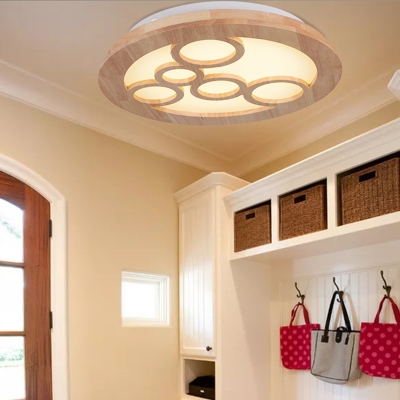 Round Wood Flushmount Lighting Minimalist LED Beige Close to Ceiling Lamp for Living Room