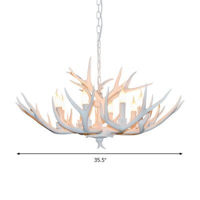 Rustic Candelabra Hanging Pendant 4/6/8 Heads Resin Chandelier Lighting Fixture in White