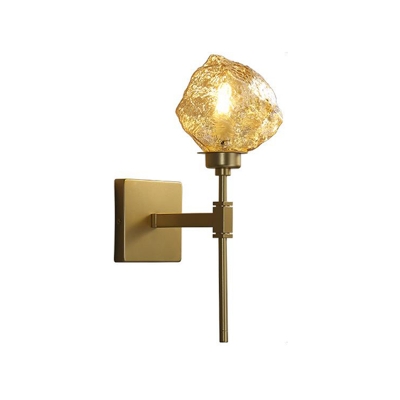 Single Light Metal Wall Sconce Traditionalist Gold/Grey Ice Block Living Room Wall Mounted Light