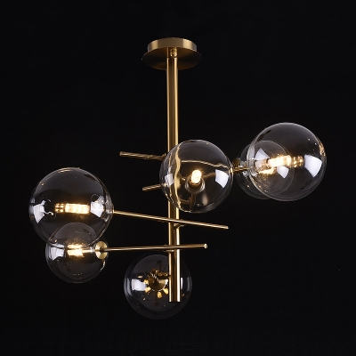 Spherical Ceiling Mounted Fixture Contemporary Clear Glass 6/9 Lights Brass Semi Flush Mount Lighting