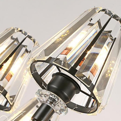 Tapered Chandelier Lamp Contemporary Crystal 3/6/8 Heads Black Hanging Ceiling Light with Teardrop for Bedroom, 23.5