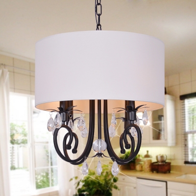 Traditional 4-Light LED Ceiling Chandelier White Drum Pendant Lamp with Fabric Shade