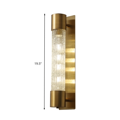 Traditionalism Cylinder Wall Mount Lamp 1 Head Crackle Glass Wall Sconce in Gold, 15