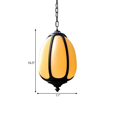 Traditionalist Pumpkin Hanging Pendant 1 Head White Glass Suspended Lighting Fixture for Courtyard, 8