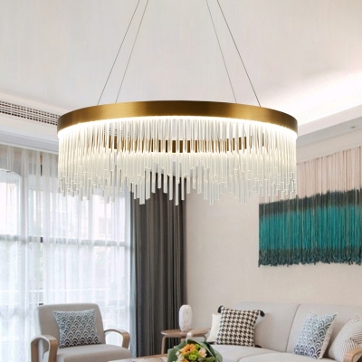 Tubular Pendant Chandelier Contemporary Crystal LED Gold Hanging Light Fixture in White/Warm Light, 16